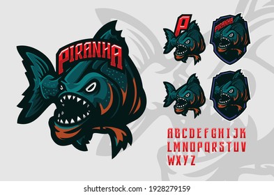 illustration vector graphic and letter set of piranha fish perfect for e-sport team mascot and game streamer