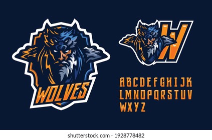 illustration vector graphic and letter set of tribal wolf knight perfect for e-sport team mascot and game streamer