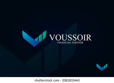 Illustration vector graphic of letter V logo for financial or accounting. 
V incorporated with increasing graph.
