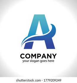 illustration vector graphic of letter A with wave isolated on white background. Suitable for marine, travel, business, finance logo 
