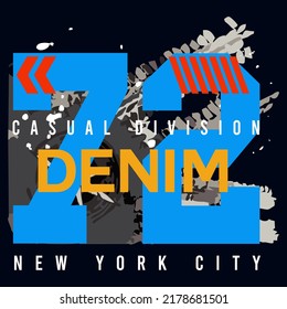 ilustración vectorial gráfico de tipografía de letras denim casual nuevo york utensilios de diseño de ciudad y logotipo de impresión de fondo
