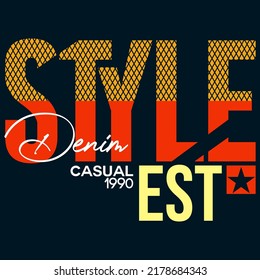 illustration vector graphic of lettering typography style denim design apparel and background print logo