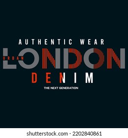 ilustración vectorial gráfico de tipografía de letras london denim diseño ropa de camisa y logotipo de impresión de fondo