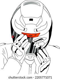 Ilustración vectorial gráfico de línea de arte elien rider que usa casco es adecuado para diseñar camisetas, chaquetas, sudaderas, plantillas de impresión de pantalla, etc.