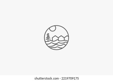 Illustration vector graphic of line art real estate or home, vacation, holiday, beach, nature. Good for logo or icon
