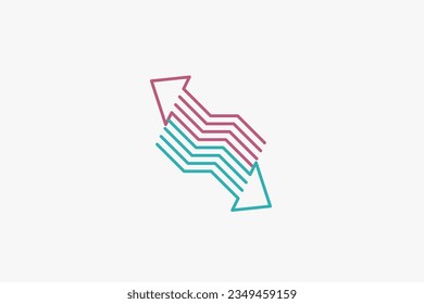 Illustration vector graphic of line art counter flow colorful retro arrow. Good for symbol or logo