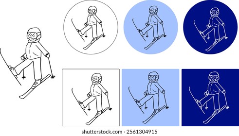 Linha gráfica vetorial de ilustração do ícone do logotipo Skier. Perfeito para sinal, símbolos, perfis, logotipo esquiador, etc. Design de vetor exclusivo e simples.
