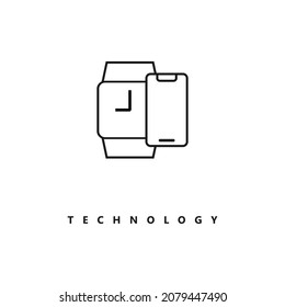 Illustration Vector Graphic of Line Smart Phone Watch Logo. Perfect to use for Technology Company