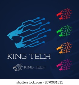 Ilustración vectorial gráfico de la cara de león incorporado con símbolo de placa de circuito. Buen uso del logotipo web, logotipo de tecnología