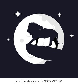Illustration Vector Graphic of Lion with Moon Background. Perfect to use for T-shirt or Event