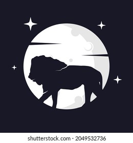 Illustration Vector Graphic of Lion with Moon Background. Perfect to use for T-shirt or Event