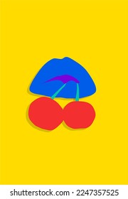 ilustración vectorial gráfico de labios con cereza perfecto para afiches, panfletos, colgaduras de pared, decoraciones, diseños, fondos de escritorio, fondos y tarjetas