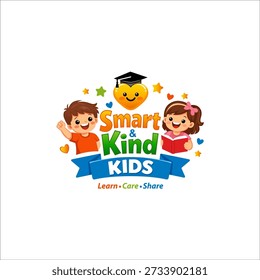 Illustration vector graphic of a little kid studying and reading a book logo design template