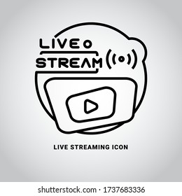 Eine Illustrationsvektorgrafik von Live Stream, Video Live Streaming Umrisssymbole. Rounded line, schwarz, weiß, perfekt für Website, PowerPoint, Landing Page, Youtuber, Video Creator, oder jedes Geschäft.