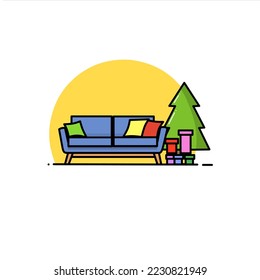 illustration vector graphic of living room Christmas perfect for logo, icon, design, poster, flyer, and advertisement 