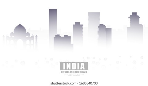 Illustration Vector Graphic Lockdown in India due to covid19 coronavirus. This mumbai india cityscape is good for helthcare campaign during corona virus pandemic crisis.