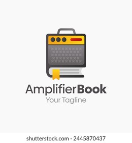 Illustration Vector Graphic Logo of Amplifier Book. Merging Concepts of a Book and Sound Amplifier. Good for Education, Course, Learning, Academy etc