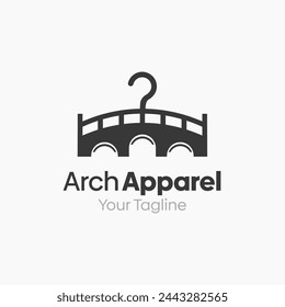 Ilustración Vector Gráfico Logo de Arch Apparel. Fusión de los conceptos de una forma de colgante y de construcción de puentes. Bueno para la industria de la moda, lavandería de negocios, boutique, ropa, sastre y etc