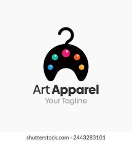 Illustration Vector Graphic Logo of Art Apparel. Merging Concepts of a Hanger Fashion and Painting Palette Shape. Good for Fashion Industry, Business Laundry, Boutique, Garment, Tailor and etc