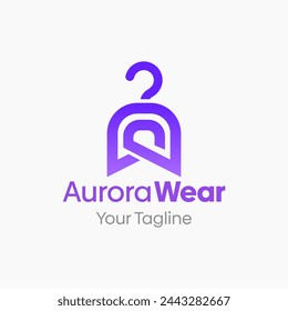 Illustration Vector Graphic Logo of Aurora Wear. Merging Concepts of a Hanger Fashion and Initial A Alphabet. Good for Fashion Industry, Business Laundry, Boutique, Garment, Tailor and etc