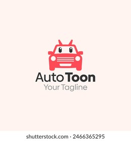Ilustración Vector Logo gráfico de Auto Toon. Combinación de los conceptos de una caricatura facial y una forma de coche. Bueno para el negocio, inicio, logotipo de la empresa