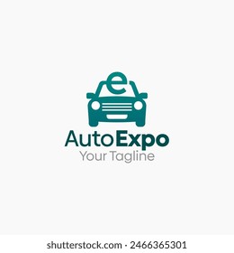 Illustration Vector Graphic Logo of Auto Expo. Merging Concepts of Initial Alphabet E and Car Shape. Good for business, startup, company logo