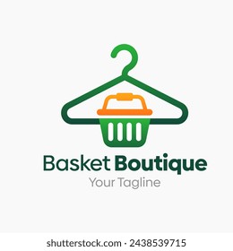 Illustration Vector Graphic Logo of Basket Boutique. Merging Concepts of a Hanger Fashion and Shop Basket Shape. Good for Fashion Industry, Business Laundry, Boutique, Garment, Tailor and etc