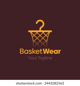 Illustration Vector Graphic Logo of Basket Wear. Merging Concepts of a Hanger Fashion and Basketball RIng Shape. Good for Fashion Industry, Business Laundry, Boutique, Garment, Tailor and etc
