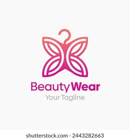 Illustration Vector Graphic Logo of Beauty Wear. Merging Concepts of a Hanger Fashion and Butterfly Wings Shape. Good for Fashion Industry, Business Laundry, Boutique, Garment, Tailor and etc