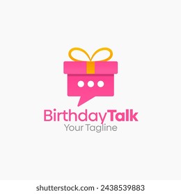 Ilustración Vector Logo gráfico de la charla de cumpleaños. Combinación de conceptos de un chat de burbujas y una caja de regalo. Bueno para la tienda de regalos, tienda y etc