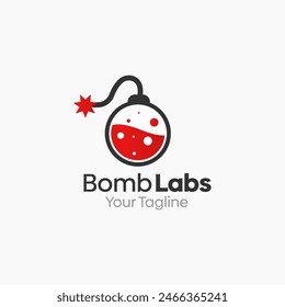 Ilustración Vector Logo gráfico de los laboratorios de bombas. Combinación de los conceptos de una forma Bomba y Laboratorios líquidos. Bueno para el negocio, inicio, logotipo de la empresa