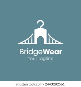 Illustration Vector Graphic Logo of Bridge Wear. Merging Concepts of a Hanger Fashion and Bridge Building Shape. Good for Fashion Industry, Business Laundry, Boutique, Garment, Tailor and etc