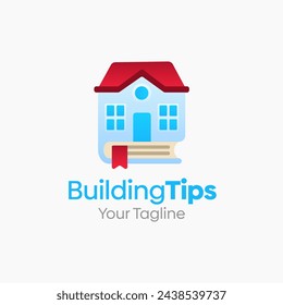 Illustration Vector Graphic Logo of Building Tips. Merging Concepts of a Book and House Buidling Shape. Good for Education, Course, Learning, Academy etc