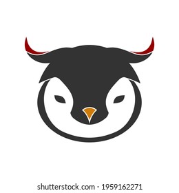 illustration vector graphic of logo bull head logo with baby penguin, unique and elegant design. suitable for business orientation and various media