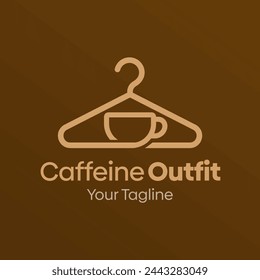 Illustration Vector Graphic Logo of Caffeine Outfit. Merging Concepts of a Hanger Fashion and Cup of Coffee Symbol. Good for Fashion Industry, Business Laundry, Boutique, Garment, Tailor and etc