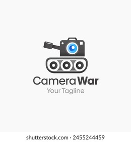 Illustration Vector Graphic Logo of Camera War. Merging Concepts of a Camera and Tank. Good for Game, organization, agency