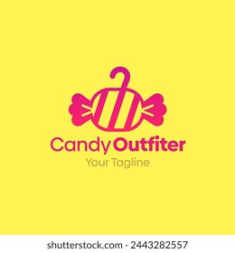 Illustration Vector Graphic Logo of Candy Outfitter. Merging Concepts of a Hanger Fashion and Sweet Candy Shape. Good for Fashion Industry, Business Laundry, Boutique, Garment, Tailor and etc