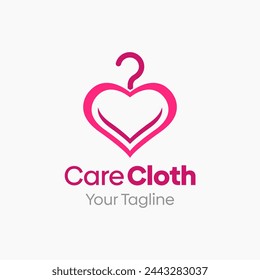 Illustration Vector Graphic Logo of Care Cloth. Merging Concepts of a Hanger Fashion and Heart or love Symbol. Good for Fashion Industry, Business Laundry, Boutique, Garment, Tailor and etc