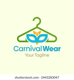 Illustration Vector Graphic Logo of Carnival Wear. Merging Concepts of a Hanger Fashion and Carnival Mask Shape. Good for Fashion Industry, Business Laundry, Boutique, Garment, Tailor and etc