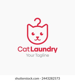 Illustration Vector Graphic Logo of Cat Laundry. Merging Concepts of a Hanger Fashion and Cat or Kitten Shape. Good for Fashion Industry, Business Laundry, Boutique, Garment, Tailor and etc