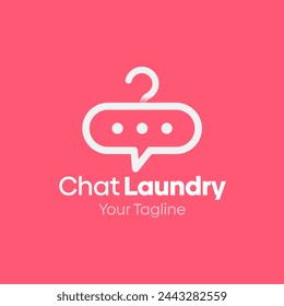 Illustration Vector Graphic Logo of Chat Laundry. Merging Concepts of a Hanger Fashion and Bubble Chat Shape. Good for Fashion Industry, Business Laundry, Boutique, Garment, Tailor and etc