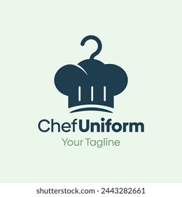 Illustration Vector Graphic Logo of Chef Uniform. Merging Concepts of a Hanger Fashion and Chef Hat Shape. Good for Fashion Industry, Business Laundry, Boutique, Garment, Tailor and etc