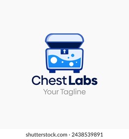 Illustration Vector Graphic Logo of Chest labs. Merging Concepts of a Treasure Box and Labs. Good for research center, game industry, agency and etc