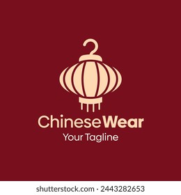 Illustration Vector Graphic Logo of Chinese new Wear. Merging Concepts of a Hanger Fashion and Chinese Lamp Shape. Good for Fashion Industry, Business Laundry, Boutique, Garment, Tailor and etc