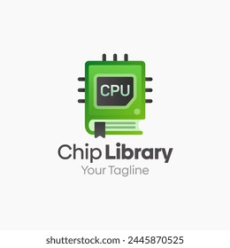 Ilustración Vector Logo gráfico de Biblioteca de chips. Fusión de conceptos de un libro y chip CPU bueno para la Educación, curso, aprendizaje, academia, etc