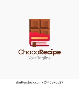 Illustration Vector Graphic Logo of Chocolate Recipe. Merging Concepts of a Book and Chocolate Bar. Good for Education, Course, Learning, Academy etc