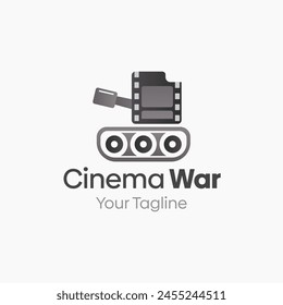 Illustration Vector Graphic Logo of Cinema War. Merging Concepts of a Roll Film And Tank. Good for Game, organization, production house