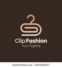 Illustration Vector Graphic Logo of Clip Fashion. Merging Concepts of a Hanger Fashion and Clip Paper Shape. Good for Fashion Industry, Business Laundry, Boutique, Garment, Tailor and etc\