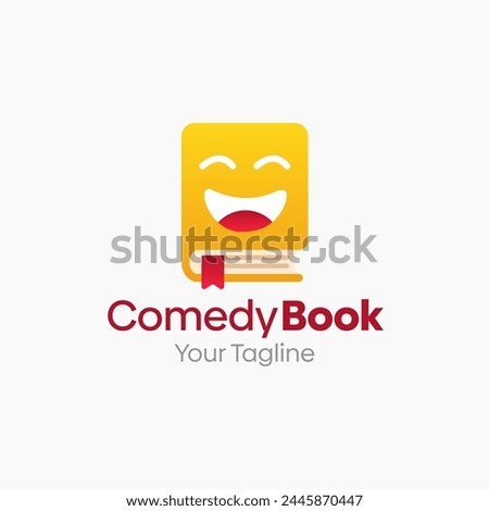 Illustration Vector Graphic Logo of Comedy Book. Merging Concepts of a Book and Laugh Face. Good for Education, Course, Learning, Academy etc