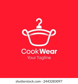 Illustration Vector Graphic Logo of Cook Wear. Merging Concepts of a Hanger Fashion and pot or saucepan Shape. Good for Fashion Industry, Business Laundry, Boutique, Garment, Tailor and etc